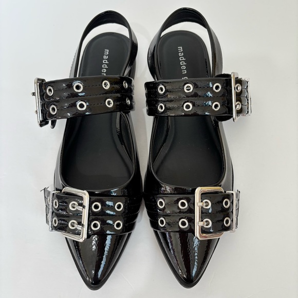 Madden Girl Goth black patent leather pointed toe buckle slingback flats 10M - Picture 5 of 14